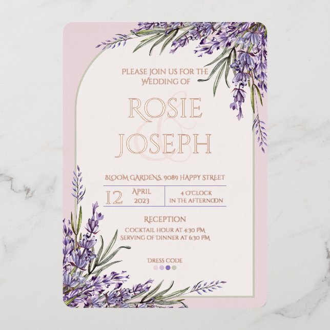 Foil Lavender Wedding Invitation (Front)