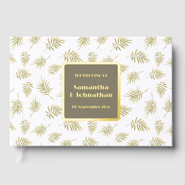 Foil leaf foliage pattern elegant country wedding guest book (Front)