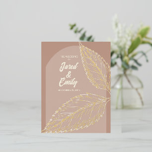 Foil Leaves Soft Mocha Wedding Invitation Postcard