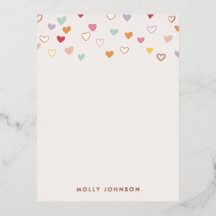 Foil Little Hearts Stationery Note Card - Pink