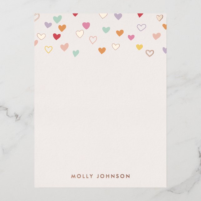 Foil Little Hearts Stationery Note Card - Pink (Front)