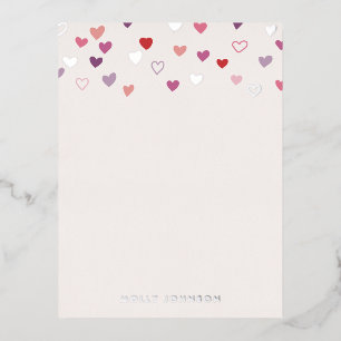 Foil Little Hearts Stationery Note Card - Purple
