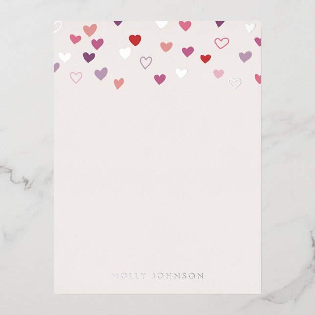 Foil Little Hearts Stationery Note Card - Purple (Front)