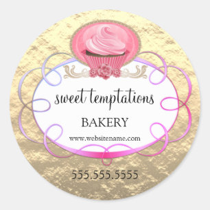 Foil Look Elegant Pink Cupcake Bakery Packaging Classic Round Sticker