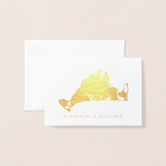 Foil Map of Detailed Marthas Vineyard | Wedding Card (Front With Envelope)