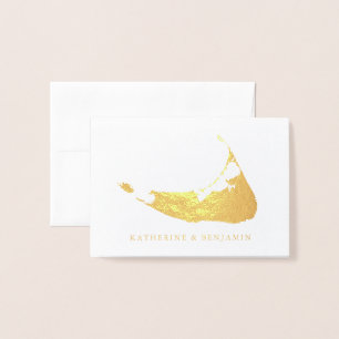 Foil Map of Detailed Nantucket Wedding Card