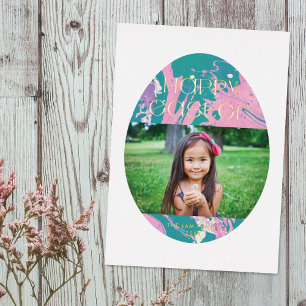 Foil Marbled Easter Egg Holiday Photo Card - Pink