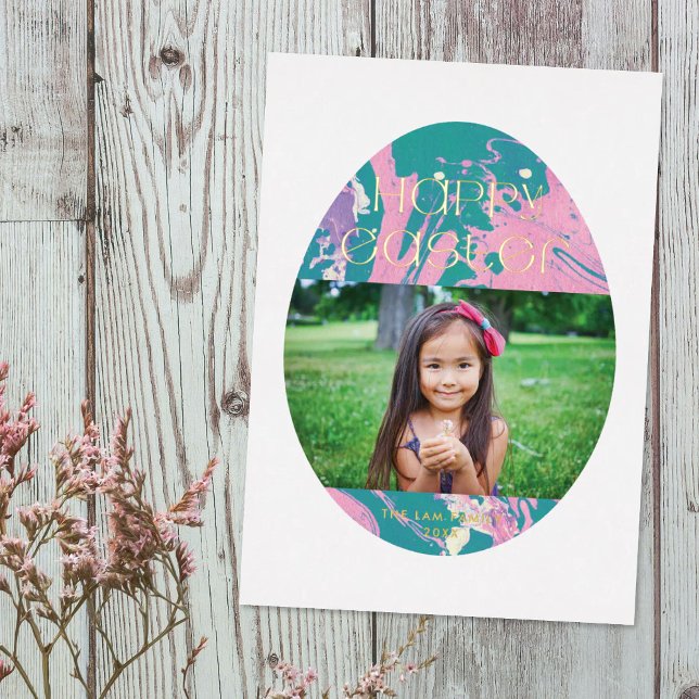 Foil Marbled Easter Egg Holiday Photo Card - Pink (Creator Uploaded)