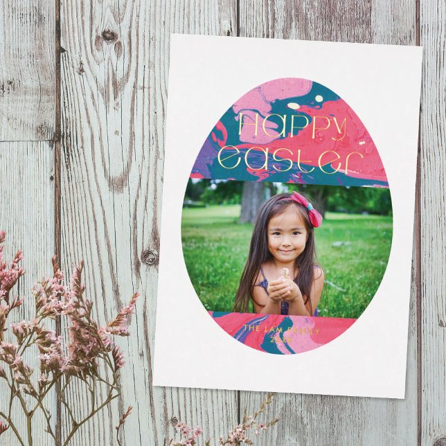 Foil Marbled Easter Egg Holiday Photo Card - Teal (Creator Uploaded)