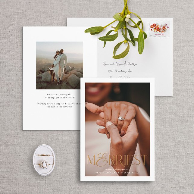 Foil Merriest Engagement Holiday Photo Card (Creator Uploaded)