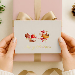 Foil Merry Christmas Cute Reindeer Holiday Card