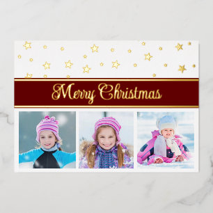 Foil Merry Christmas Photos and Stars Foil Holiday Card