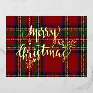 Foil Merry Christmas Stewart Tartan Foil Holiday Postcard