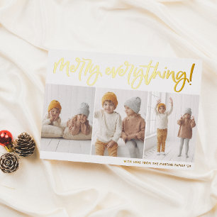 Foil   Merry Everything Script 3 Photo Christmas  Holiday Card