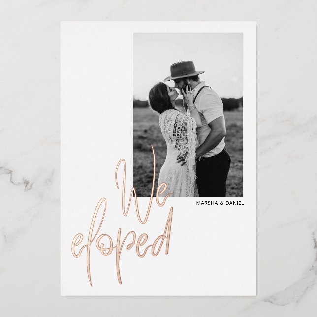 Foil Modern Calligraphy Photo Elopement Card (Front)