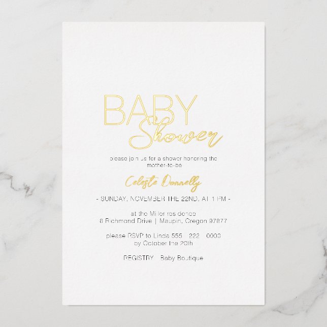 FOIL Modern Minimalist White Baby Shower (Front)