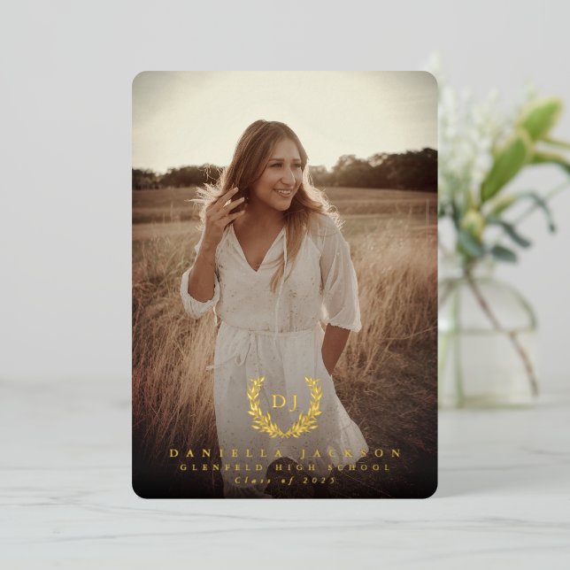 Foil Monogram 2 Photo Graduation Announcement (Standing Front)