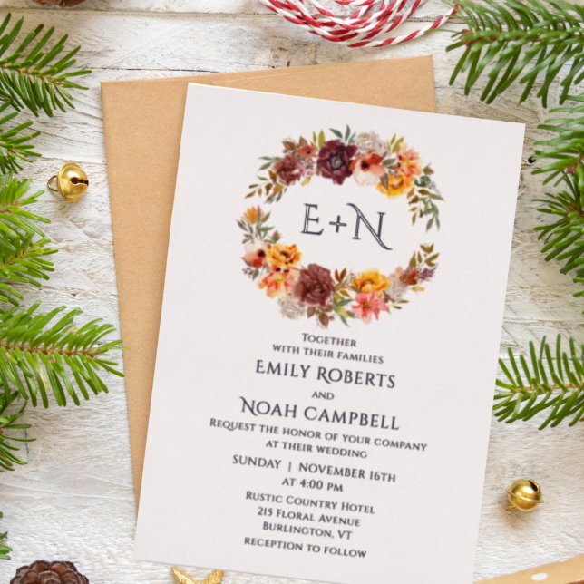 Foil Monogram Autumn Rustic Plum Floral Wedding (Creator Uploaded)