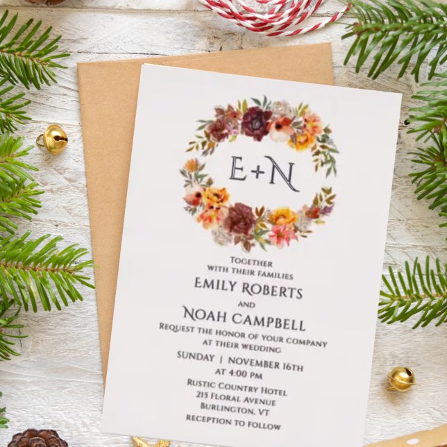 Foil Monogram Autumn Rustic Plum Floral Wedding (Creator Uploaded)