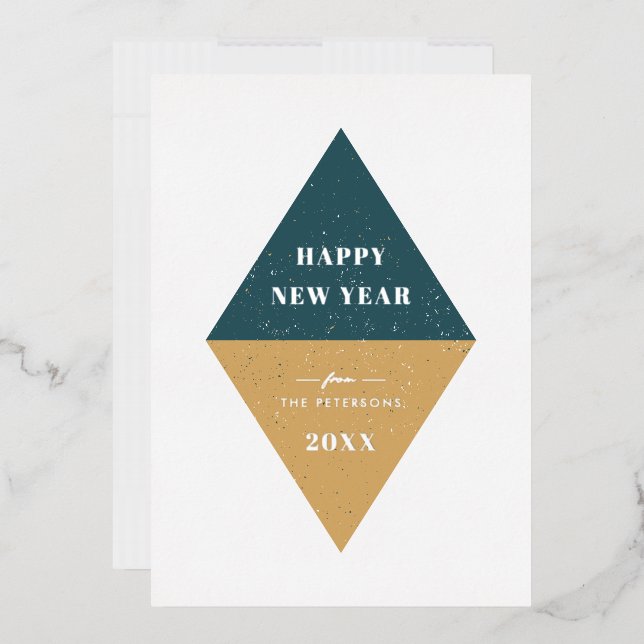 Foil New Year Geometric Holiday Card - Teal Blue (Envelope)