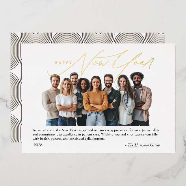 Foil New Year Greetings Photo with Art Deco  (Front/Back)