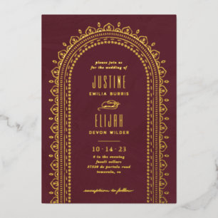 Foil Ornate Arch Wedding Invitation - Maroon