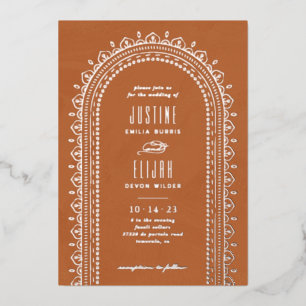 Foil Ornate Arch Wedding Invitation - Tan