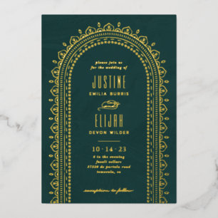 Foil Ornate Arch Wedding Invitation - Teal