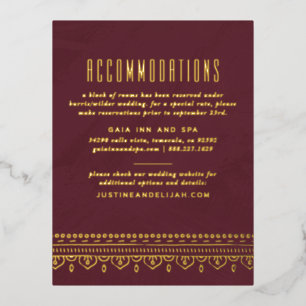 Foil Ornate Frame Accommodations Card - Maroon