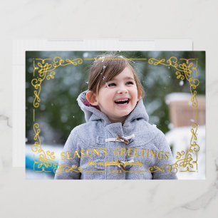 Foil Ornate Frame Season's Greetings Holiday Card