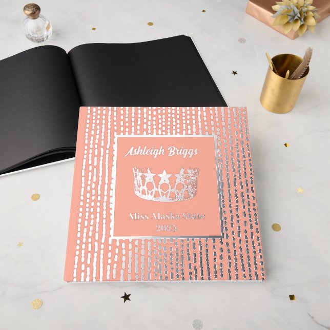 Foil Pageant Star Crown Photo Scrapbook front text Guest Book (Front Open)