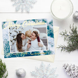 Foil Photo Holiday Card w/ Snowy Evergreen Branch