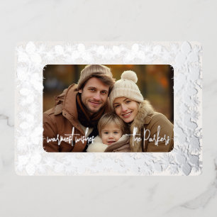 Foil Pinecone Holiday One Photo Card- white