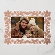 Foil Pinecone Holiday Photo Card- antique white