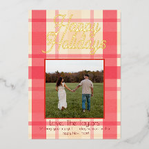 Foil Pink Plaid Vintage Happy Holidays Card