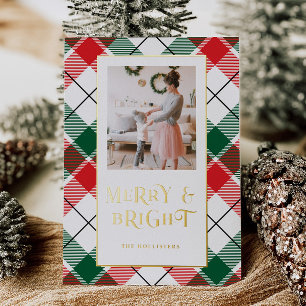 Foil Plaid Merry & Bright Holiday Photo Card
