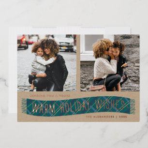 Foil Plaid Winter Scarf Holiday Photo Card - Green