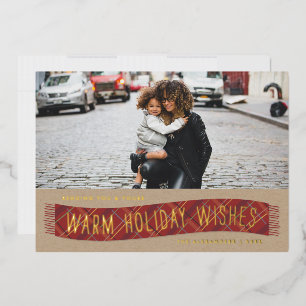 Foil Plaid Winter Scarf Holiday Photo Card - Red