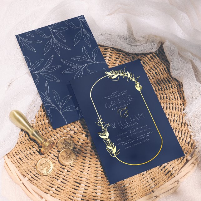Foil Pressed | Navy Blue Botanical Frame Wedding (Creator Uploaded)