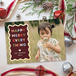 Foil Red Happy Merry Wavy Christmas Photo Card