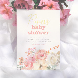 Foil Retro Floral Girl Baby Shower