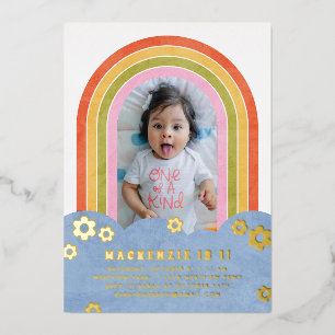 Foil Retro Rainbow Kid's Birthday Invitation