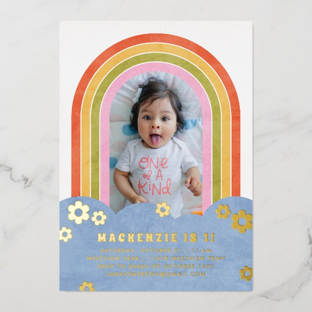 Foil Retro Rainbow Kid's Birthday Invitation (Front)