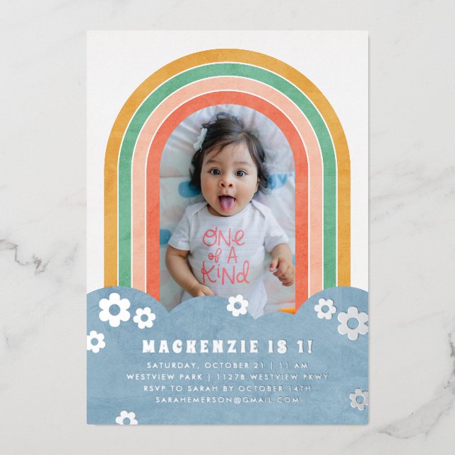 Foil Retro Rainbow Kid's Birthday Invitation (Front)