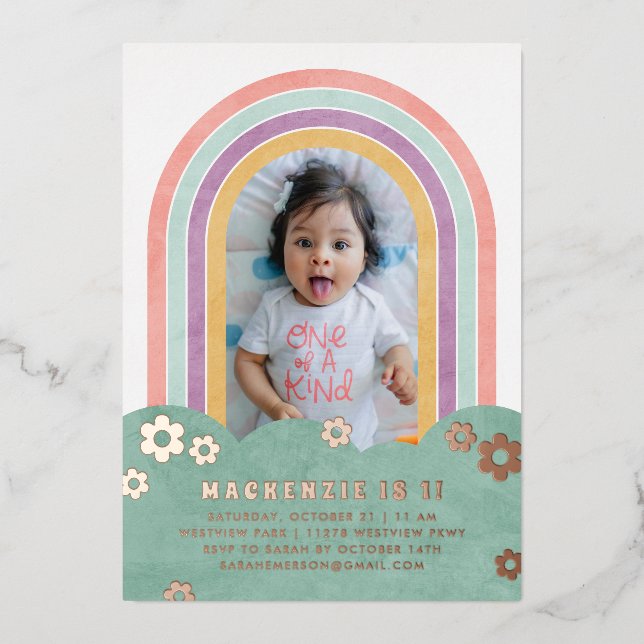 Foil Retro Rainbow Kid's Birthday Invitation (Front)