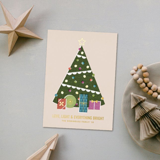 Foil Retro Vintage Christmas Tree Holiday Card (Creator Uploaded)
