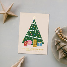Foil Retro Vintage Christmas Tree Holiday Card
