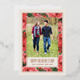 Foil Rose Frame Valentine's Day Photo Card - Ivory