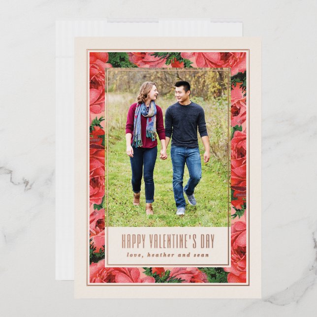 Foil Rose Frame Valentine's Day Photo Card - Ivory (Envelope)
