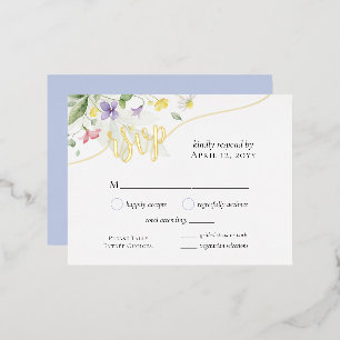 Foil RSVP Watercolor Floral Dinner Wedding Card